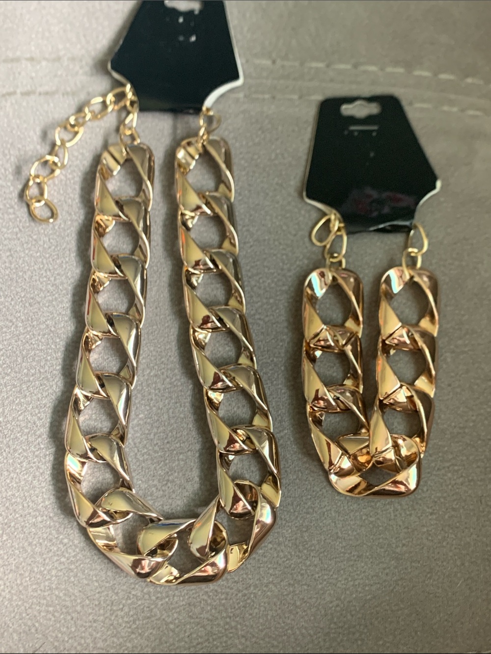 Gold Chain Link Necklace & Bracelet Set - Women Jewelry